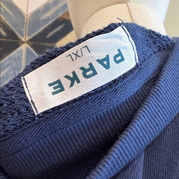 PARKE Heritage Varsity Mockneck in Denim Navy Blue + White size L/XL NEW - Picture 7 of 9